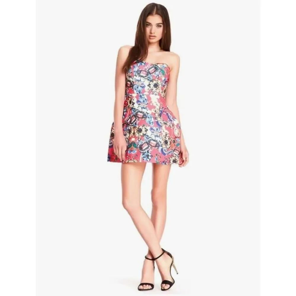 Wow Couture Women's Printed Boned Skirt Dress, Magenta Jewel Print, Strpls,